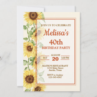Elegante Sonnenblumen Geburtstagsparty Einladung