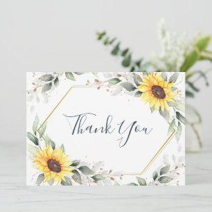 Elegante Sonnenblumen Grünpflanzen Floral Dankeskarte