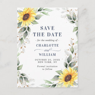 Elegante Sonnenblumen Grünzeug Hochzeit Bewahrt da Postkarte