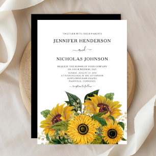 Elegante Sonnenblumen Hochzeit Einladung