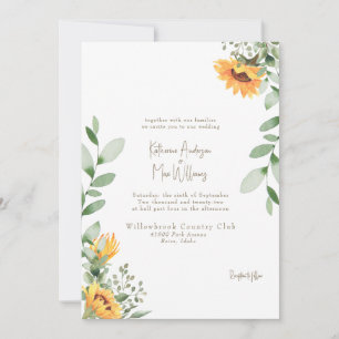 Elegante Sonnenblumen-Hochzeit Gold Text Ohne Elte Einladung