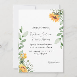 Elegante Sonnenblumen Hochzeit ohne Eltern Einladung