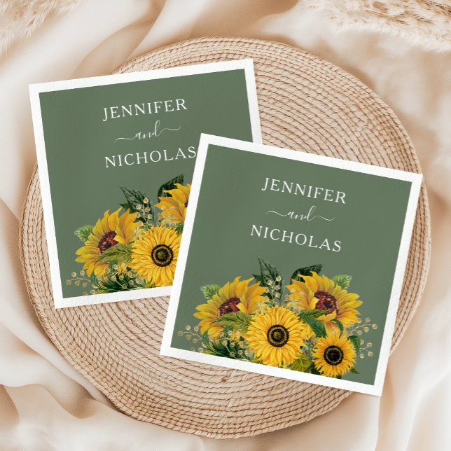 Elegante Sonnenblumen Hochzeit Serviette (Elegant Floral Sunflowers Wedding Napkins)