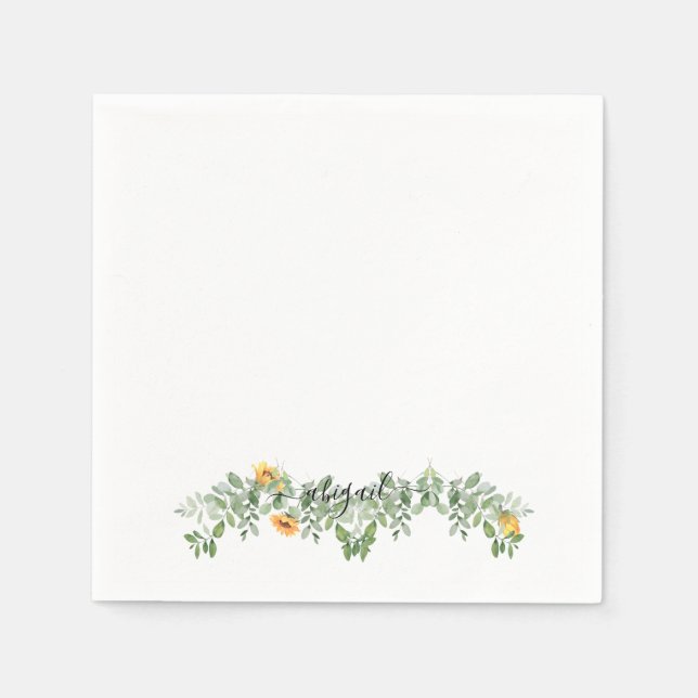 Elegante Sonnenblumen im Foliage Custom Cocktail Serviette (Vorderseite)