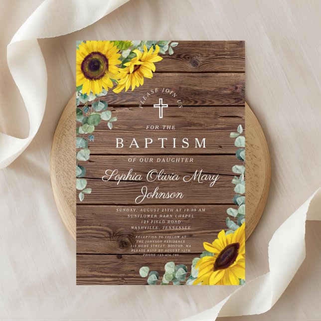 Elegante Sonnenblumen kreuzen Taufe Einladung (Elegant Sunflowers Cross Baptism Invitation)