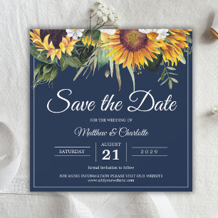 Elegante Sonnenblumen Navy Blaues Blumenhochzeit Save The Date