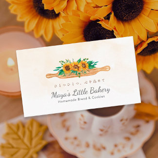 Elegante Sonnenblumen-Nudelholz-Bäckerei Visitenkarte