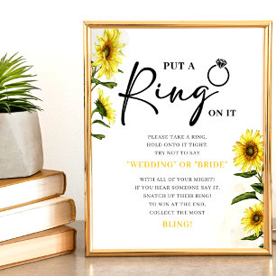 Elegante Sonnenblumen   Ring Game Brautparty Sign Poster