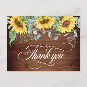 Elegante Sonnenblumen Rustic Wood Wedding Vielen D Postkarte
