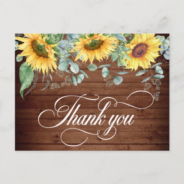 Elegante Sonnenblumen Rustic Wood Wedding Vielen D Postkarte (Vorderseite)