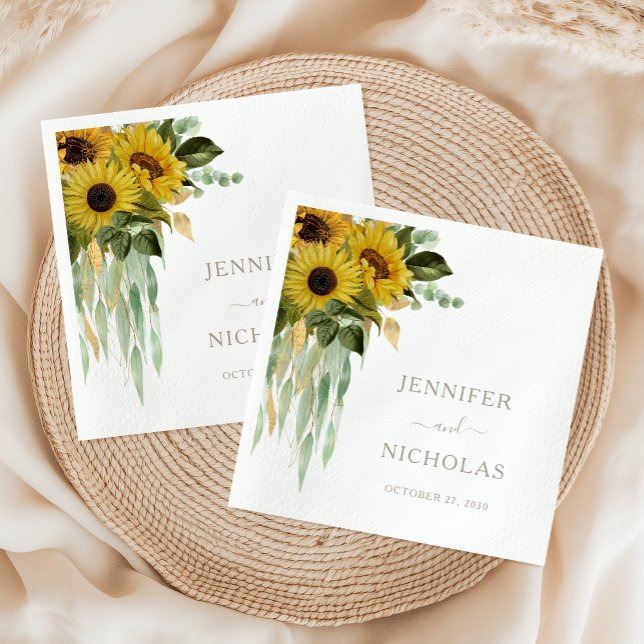 Elegante Sonnenblumen Taupe Wedding Napkins Serviette (Elegant Sunflower Taupe Wedding Napkins)