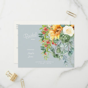 Elegante Sonnenblumen-Tuscan-Staubblau-Brautparty Einladungspostkarte