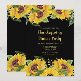 Elegante Sonnenblumen und Blätter Thanksgiving-Par Einladung