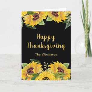 Elegante Sonnenblumen und Blätter Thanksgiving-Par Feiertagskarte