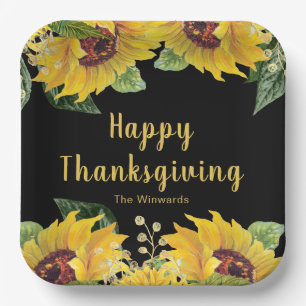 Elegante Sonnenblumen und Blätter Thanksgiving-Par Pappteller