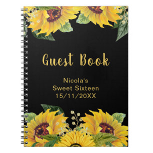 Elegante Sonnenblumen und Blattwerk Sweet Sixteen Notizblock