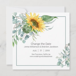 Elegante Sonnenblumen und Eukalyptus Ändern Sie da Save The Date