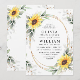 Elegante Sonnenblumen Watercolor Grüne Hochzeit Einladung