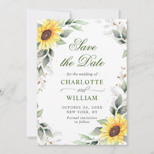 Elegante Sonnenblumen Watercolor Grüne Hochzeit Save The Date