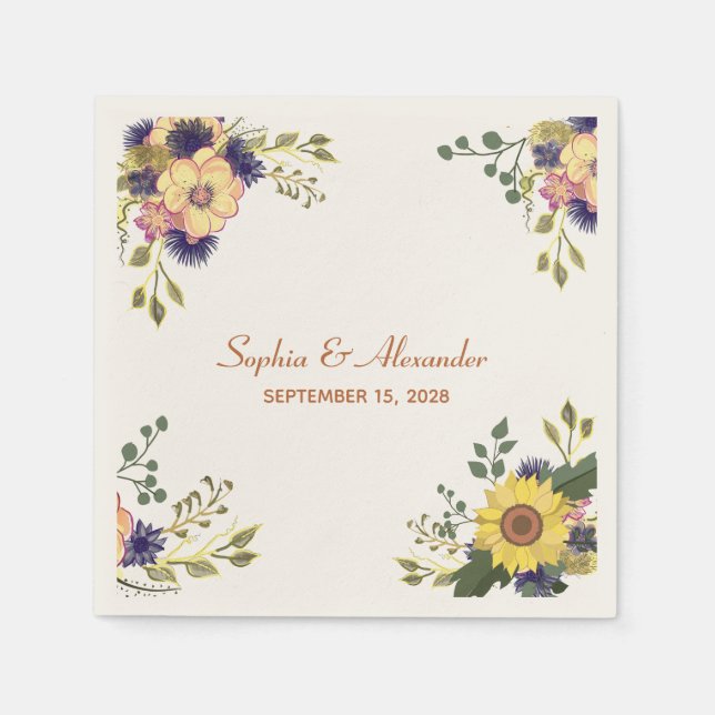 Elegante Sonnenblumen Wedding Napkins Serviette (Vorderseite)