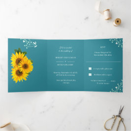 Elegante Sonnenblumenhochzeit Dreifach Gefaltete Einladung