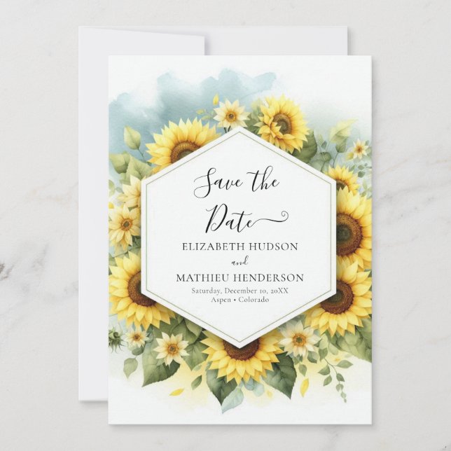 Elegante Sonnenblumenhochzeit Save The Date (Vorderseite)