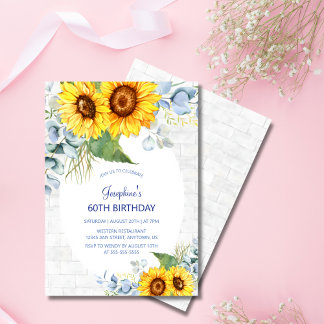 Elegante Sonnenblumenmauer Brick Floral Geburtstag Einladung