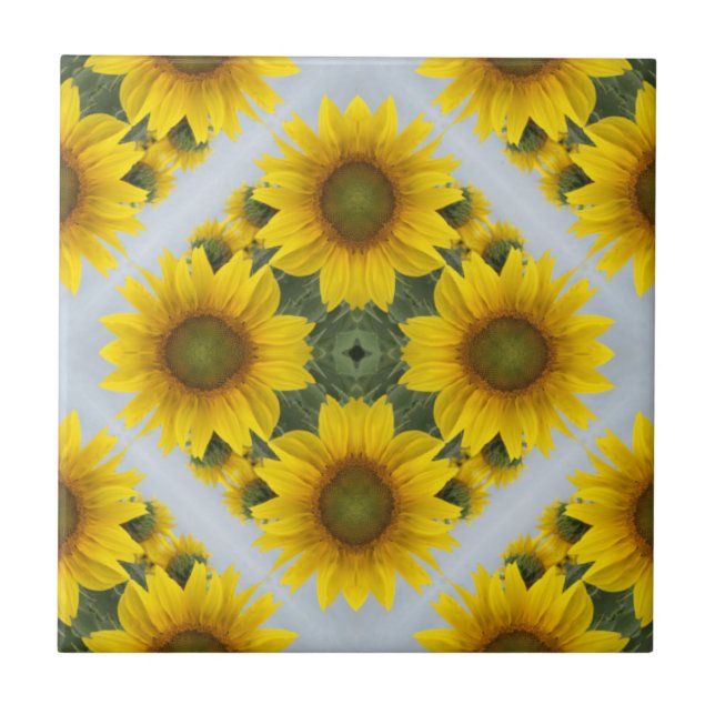 Elegante Sonnenblumenmosaik Muster Keramik Tile Fliese (Vorderseite)