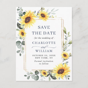 Elegante SonnenblumenWedding Save the Date QR Code Postkarte