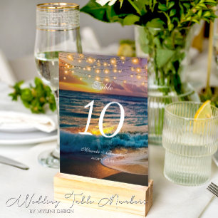 Elegante Sonnenuntergang Beach Lights Summer Weddi Tischnummer