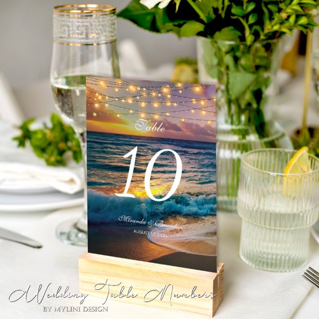 Elegante Sonnenuntergang Beach Lights Summer Weddi Tischnummer (Von Creator hochgeladen)