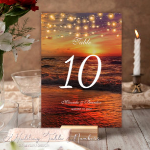 Elegante Sonnenuntergang Beach Lights Summer Weddi Tischnummer