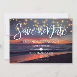 Elegante Sonnenuntergang Beach String Lights Somme Save The Date