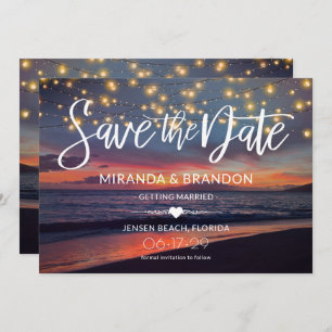 Elegante Sonnenuntergang Beach String Lights Somme Save The Date