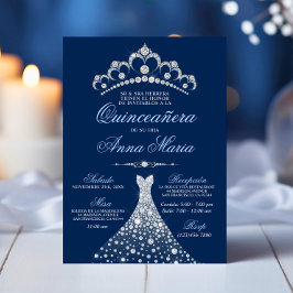 Elegante Spanisch Quinceañera Mis Quince Navy Blau Einladung