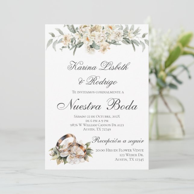 Elegante spanische Einladung zur Hochzeit (Stehend Vorderseite)