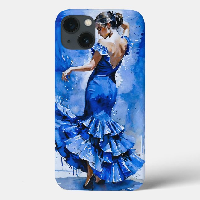 Elegante Spanische Flamenco Tänzerin Lady in Blue Case-Mate iPhone Hülle (Rückseite)