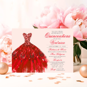 Elegante Spanische Quinceañera Mis Quince Rote Ros Einladung