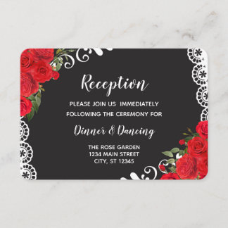 Elegante Spanische Rose & Spitzen (rot/schwarz) Begleitkarte