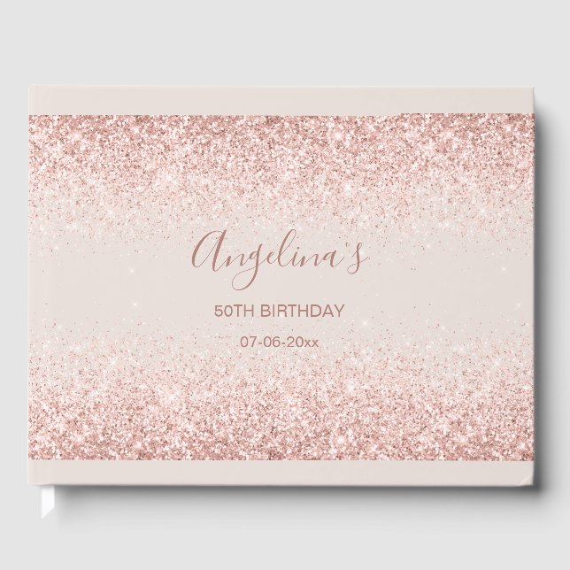 Elegante Sparkling Blush Geburtstag Gästebuch (Vorderseite)
