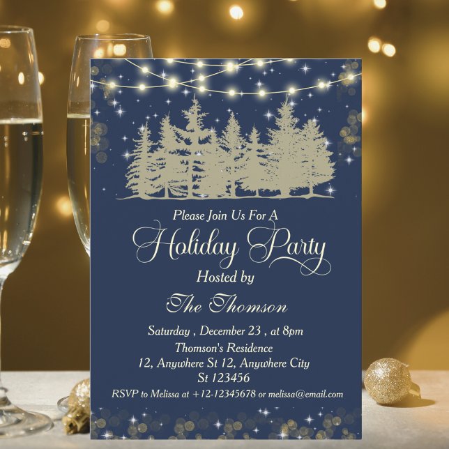Elegante Sparkling Golden Winter Holiday Party Einladung (Von Creator hochgeladen)