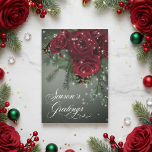 Elegante Sparkling Rote Rosen & Pine Weihnachten