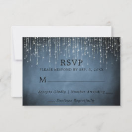 Elegante Sparkling String Lights Navy Blue Wedding RSVP Karte