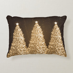 Elegante Sparkling Weihnachtsbaumen Gold Brown Zierkissen