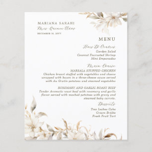 Elegante Speisekarte mit weißer Blüte in Quinceane