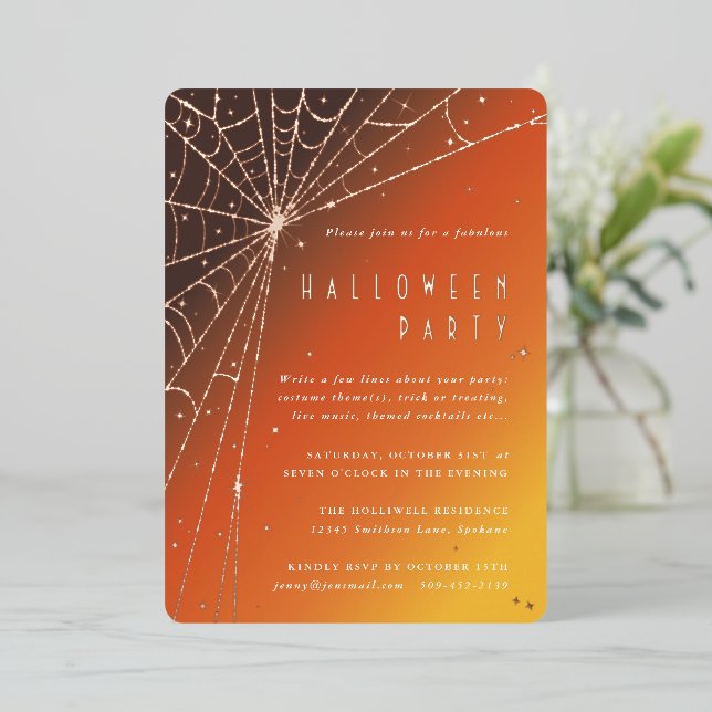 Elegante Spider Web Halloween-Party Einladung (Stehend vorne)