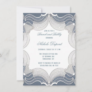 Elegante Spitze auf blauem Hochzeitsbrunch & Sekt Einladung