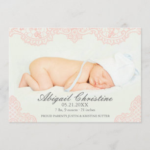 Elegante Spitze-Baby-Geburts-Mitteilung Ankündigung