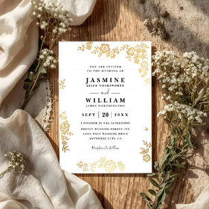 Elegante Spitze Florale Rustikale Gold QR-Code Hoc Einladung