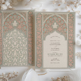 Elegante Spitzen-Floral Hochzeitsoft Peach Mint Einladung